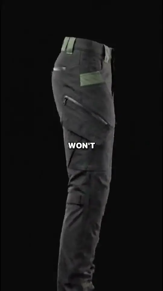Founder story ad opening on the trousers against black