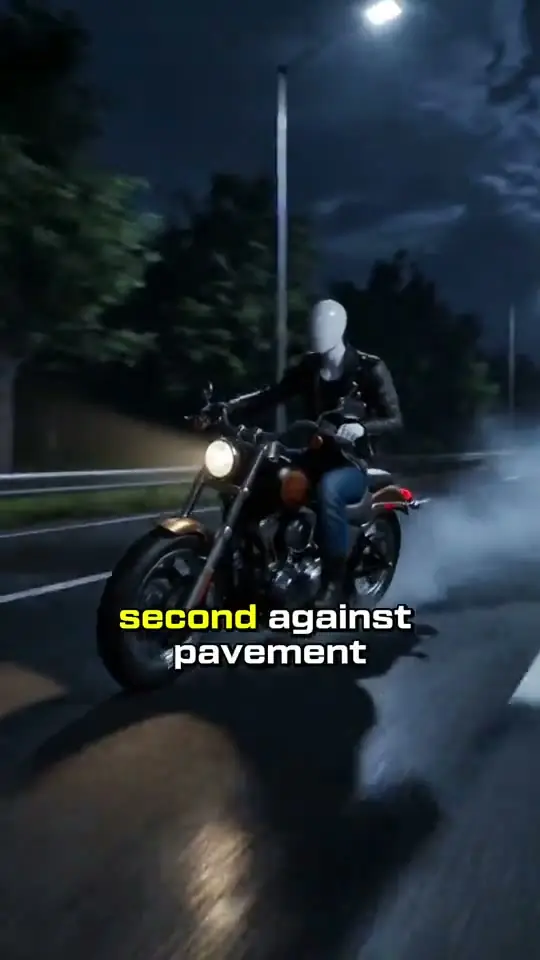 Night-riding motorcycle animation illustrating a crash a second before impact
